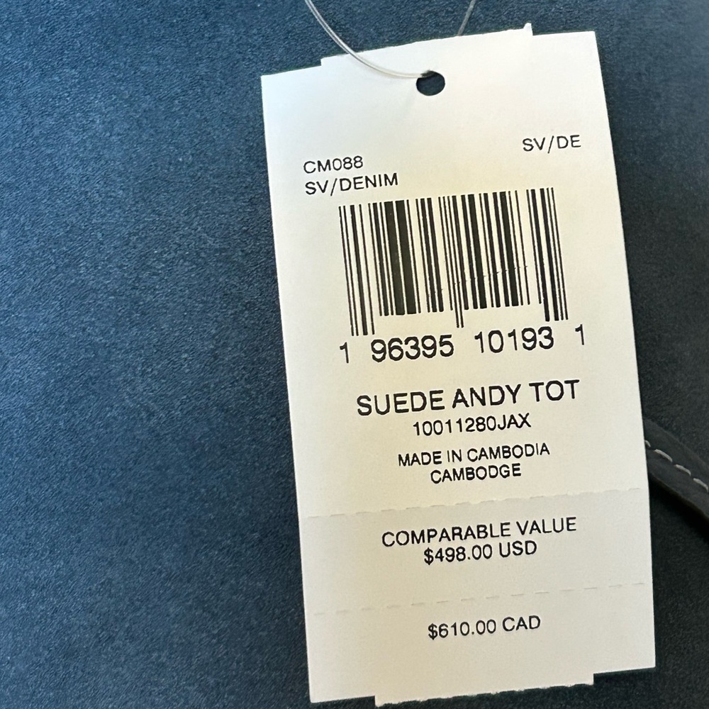 COACH Andy Suede and Pebble Leather Tassel Cinch Tote in Denim Blue NWT - Picture 12 of 12